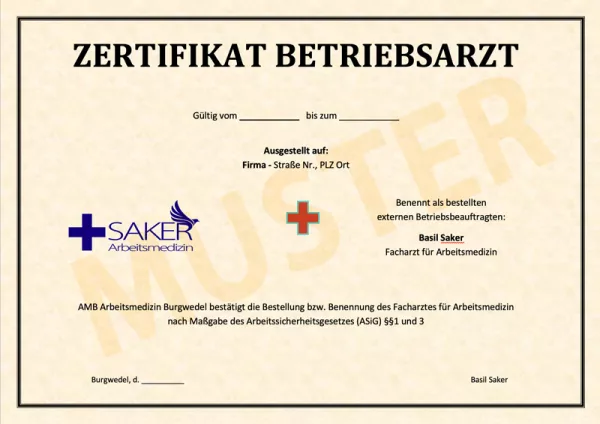 Betriebsarzt-Zertifikat von SAKER-Arbeitsmedizin Baden Württemberg Betriebsarzt-Zertifikat von SAKER-Arbeitsmedizin Baden Württemberg